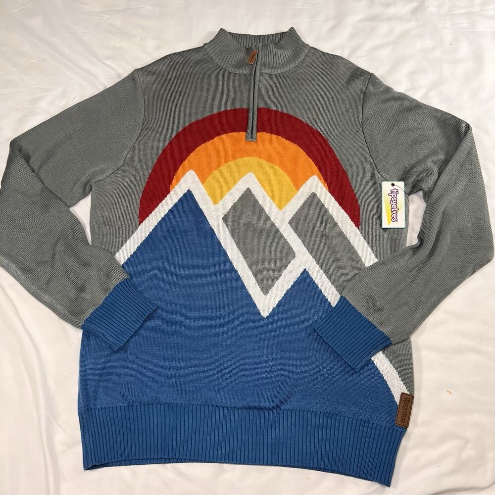 Tipsy Elves Quarter Zip Sweater Size XL Blue Mountain Sunrise Apres Preppy NWT